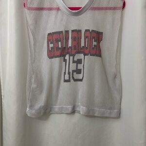 Women's White and Pink Mesh Camisole